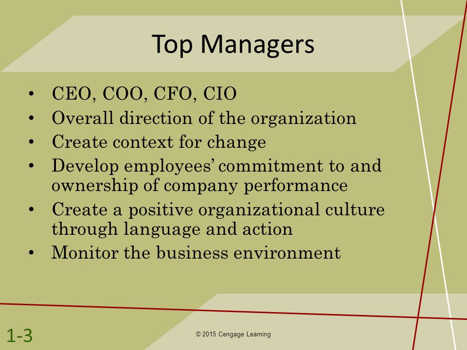 Top Managers 1-3 CEO, COO, CFO, CIO