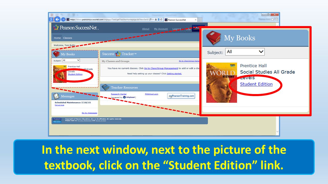 In the next window, next to the picture of the textbook, click on the Student Edition link.