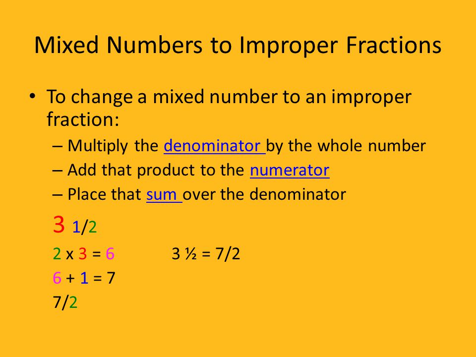 Mixed Numbers to Improper Fractions