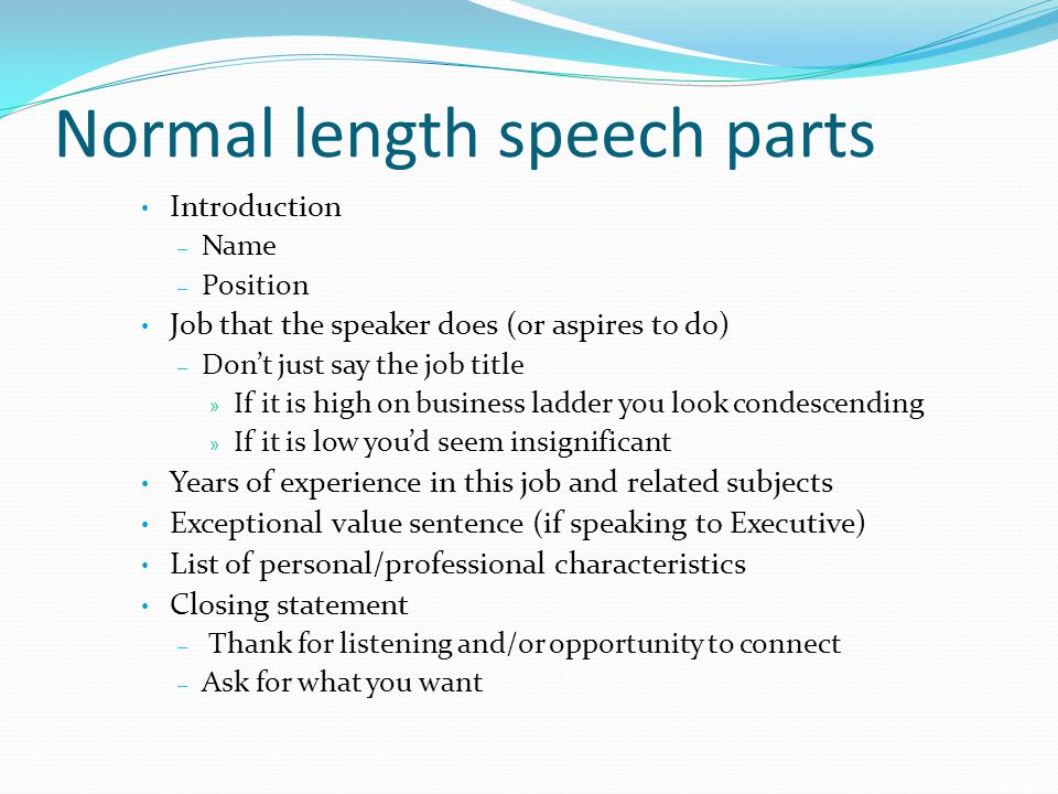 Normal length speech parts