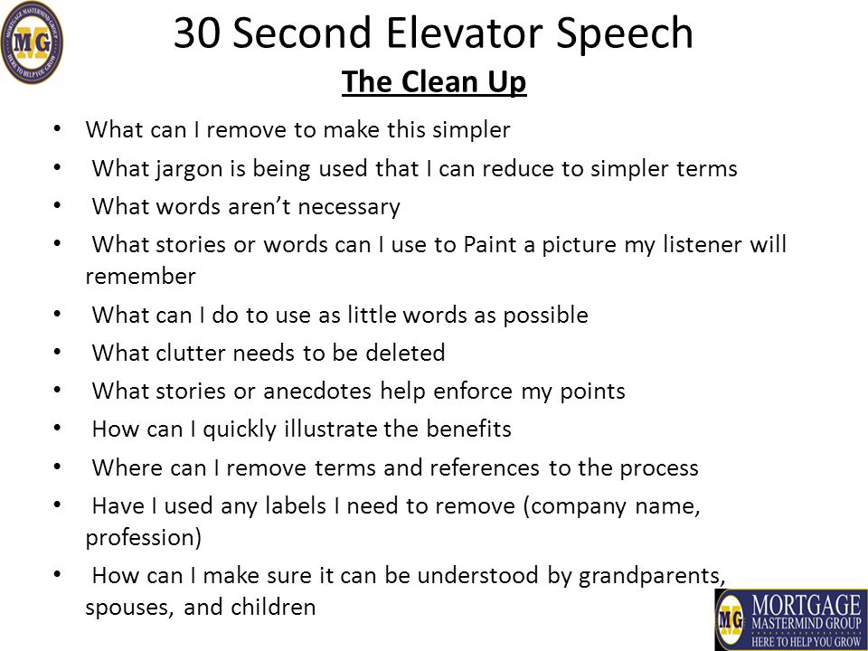 30 second elevator speech ppt video online download 30 second elevator speech