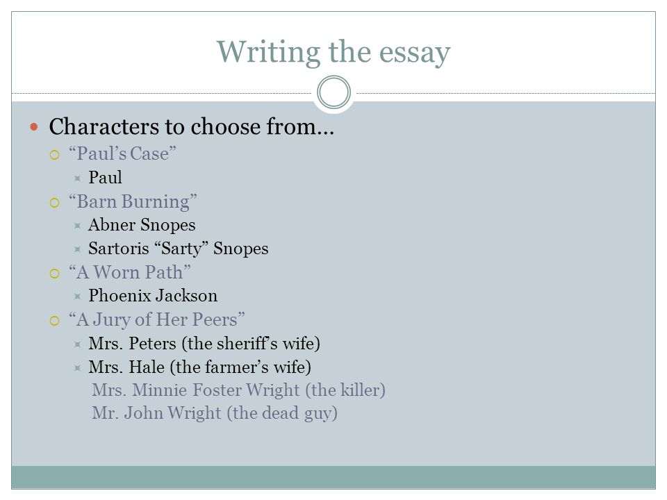 Writing the essay Characters to choose from… Paul’s Case