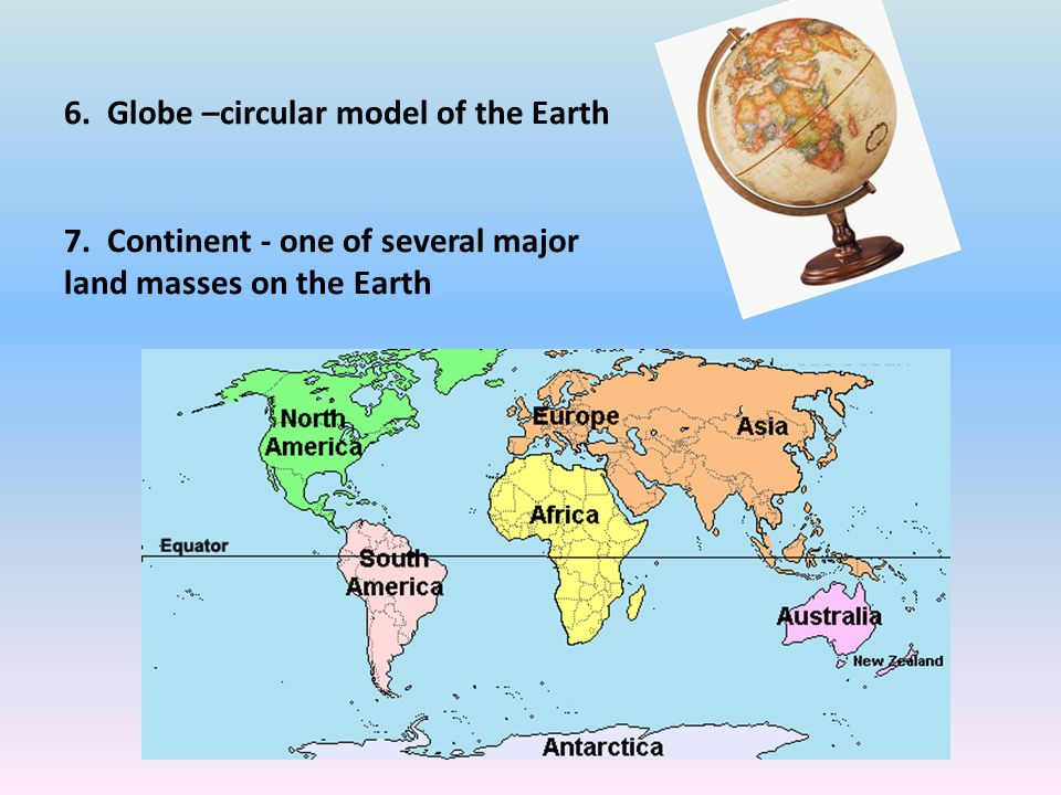 6. Globe –circular model of the Earth 7