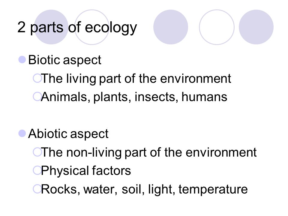 2 parts of ecology Biotic aspect The living part of the environment