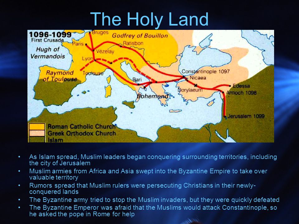 The Holy Land As Islam spread, Muslim leaders began conquering surrounding territories, including the city of Jerusalem.
