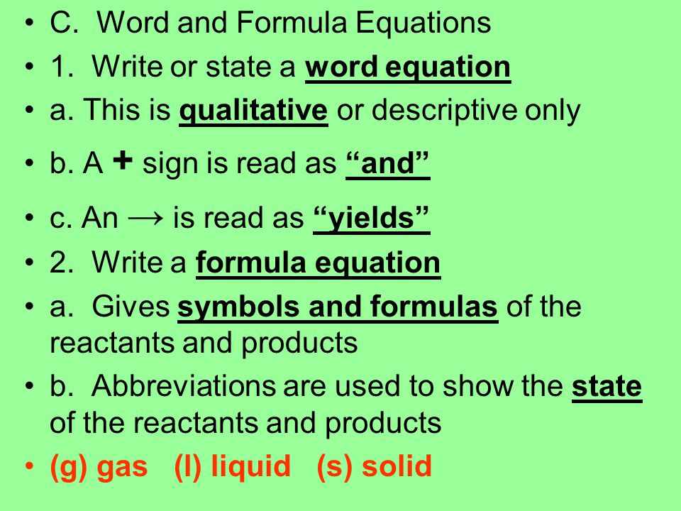 C. Word and Formula Equations