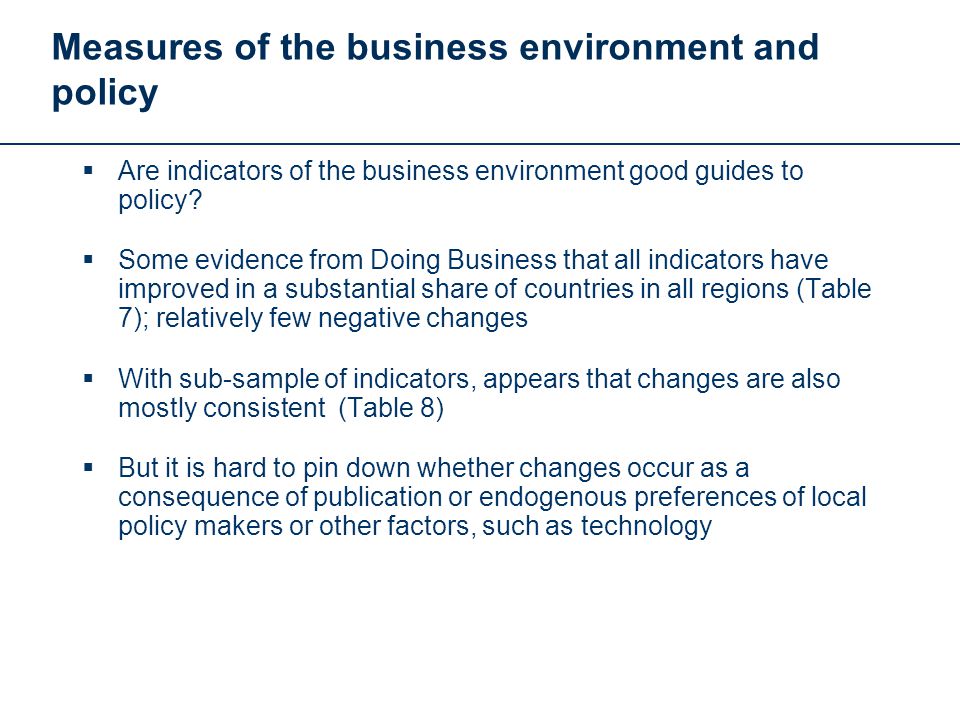 Measures of the business environment and policy