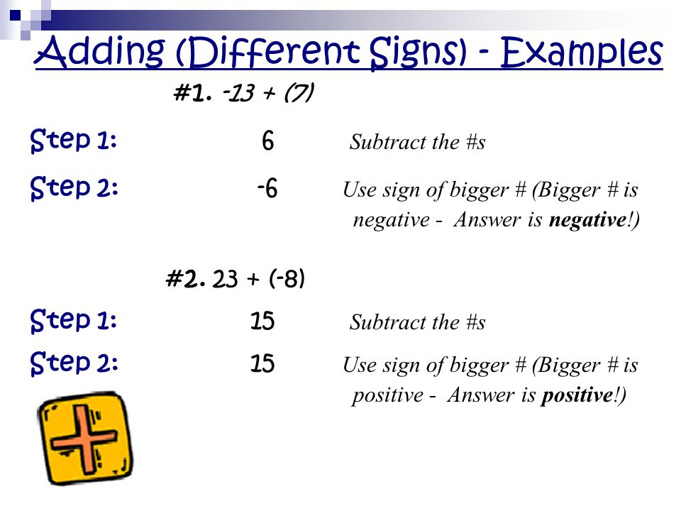 Adding (Different Signs) - Examples