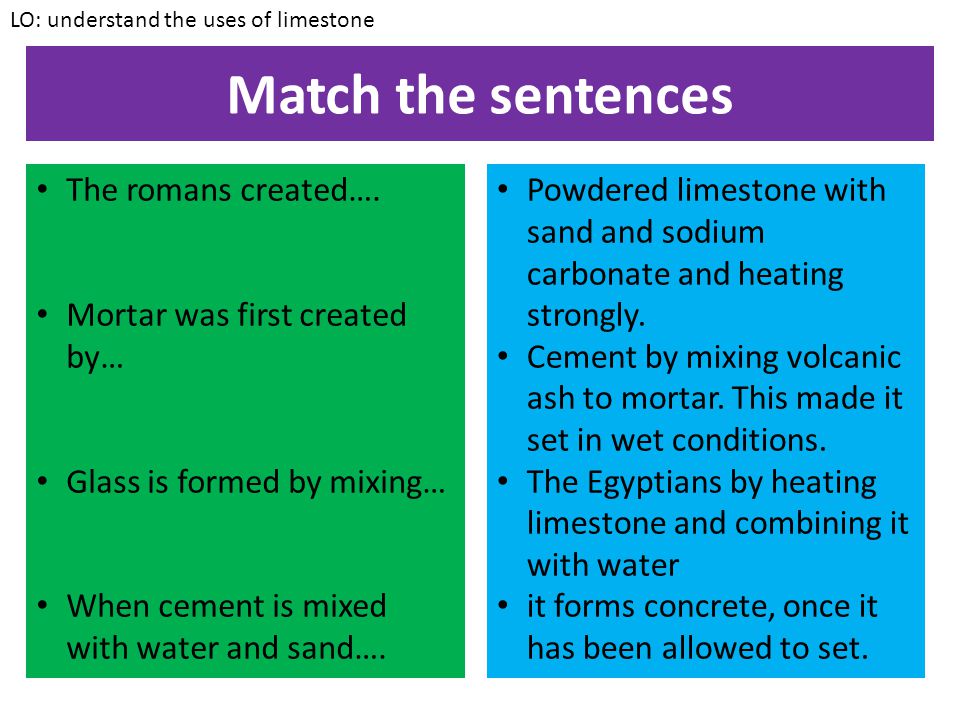 Match the sentences The romans created…. Mortar was first created by…