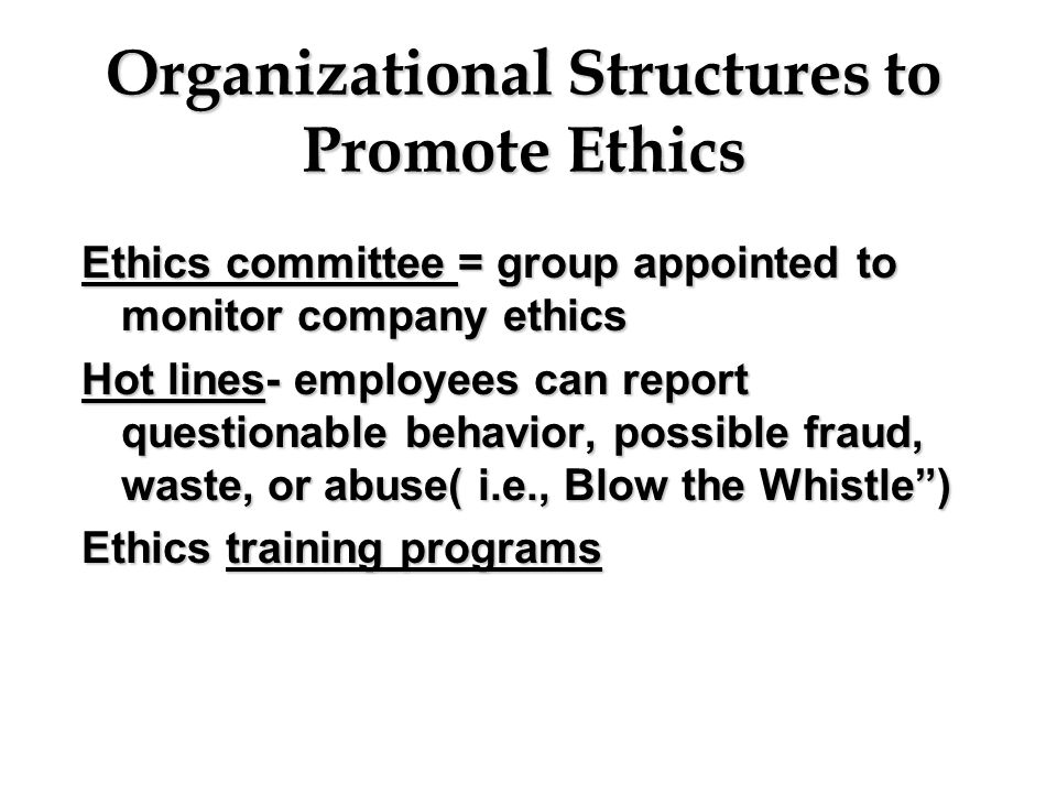 Organizational Structures to Promote Ethics
