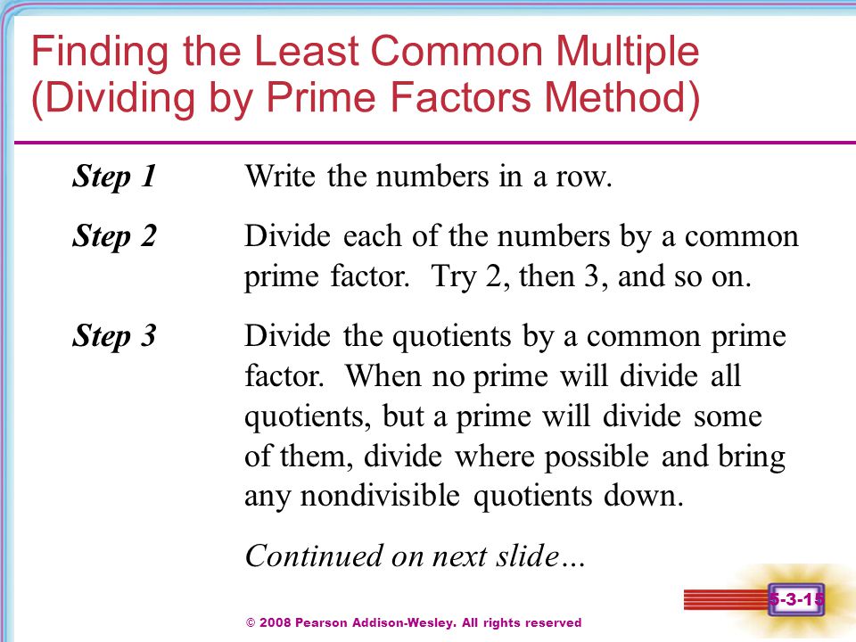 Finding the Least Common Multiple (Dividing by Prime Factors Method)