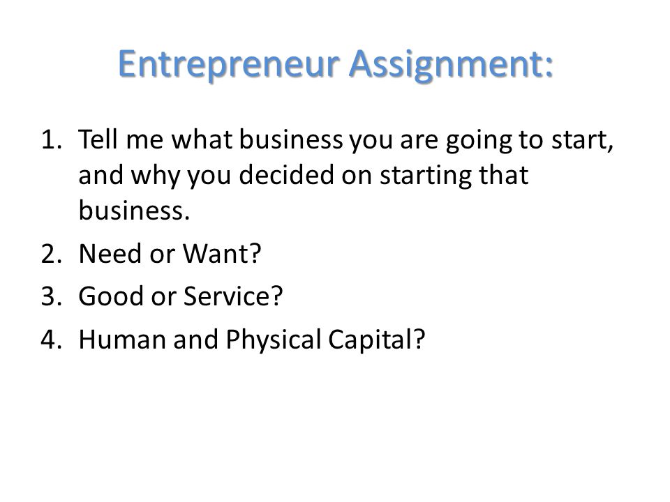 Entrepreneur Assignment: