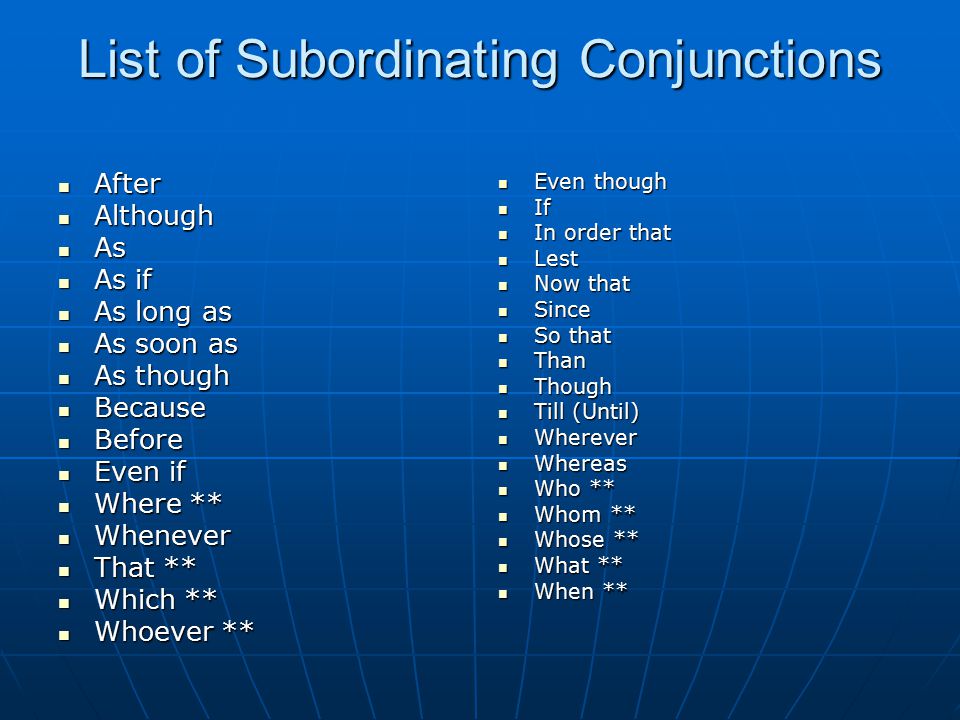 Subordinating conjunctions. Subordinating conjunction list. Conjunctions list. +Conjunctions презентация.