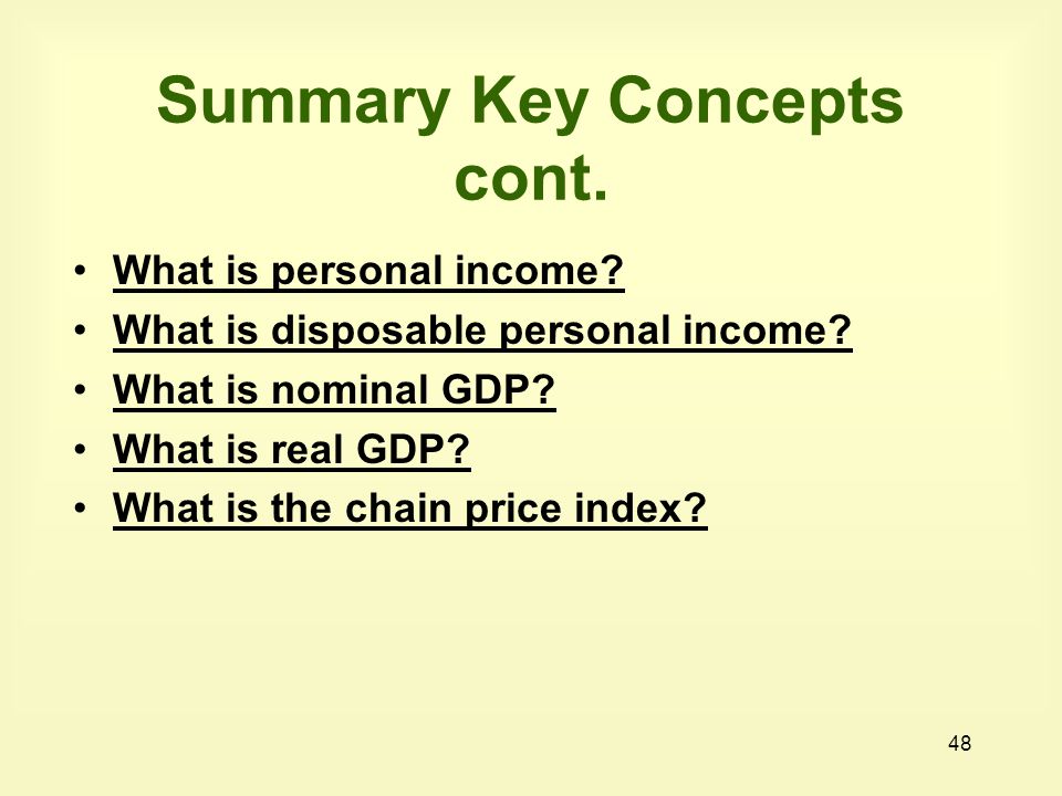 Summary Key Concepts cont.