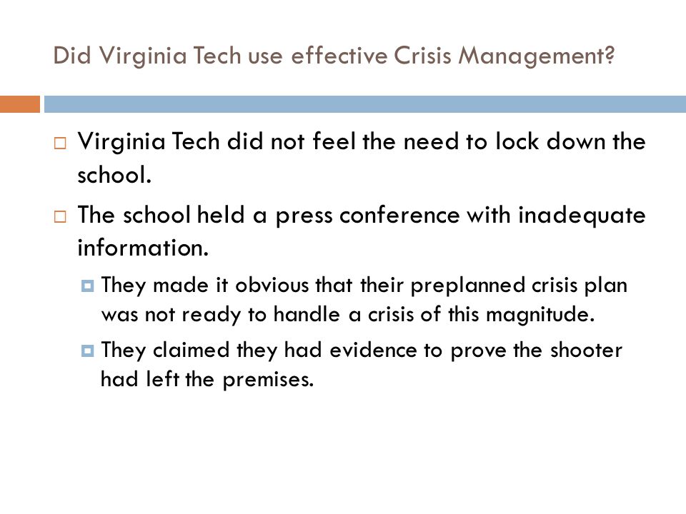 Did Virginia Tech use effective Crisis Management