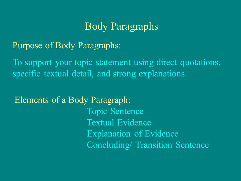 Purpose of Body Paragraphs:
