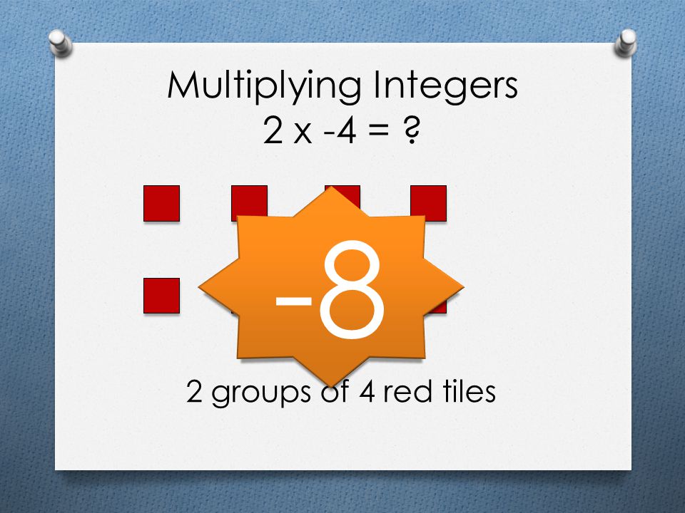 Multiplying Integers 2 x -4 =