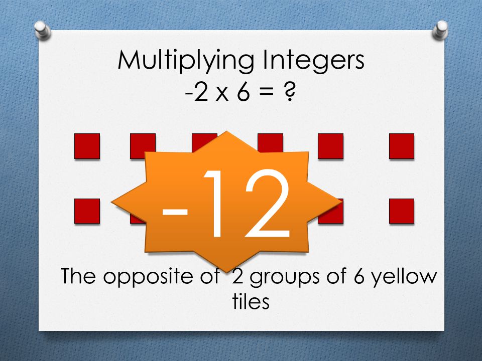 Multiplying Integers -2 x 6 =