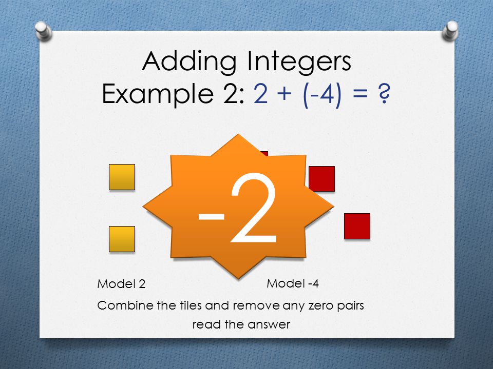 Adding Integers Example 2: 2 + (-4) =