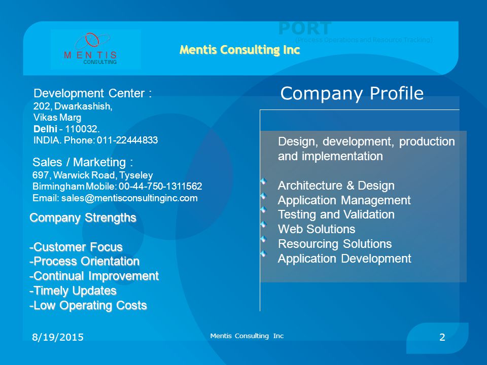 PORT Company Profile Mentis Consulting Inc Development Center :