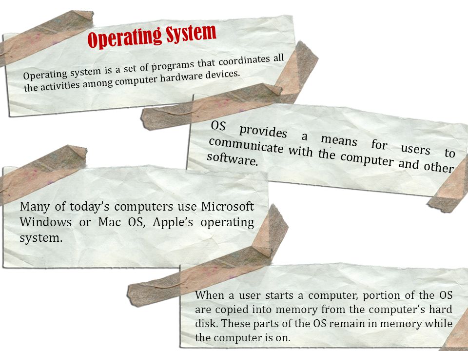 Operating System Operating system is a set of programs that coordinates all the activities among computer hardware devices.
