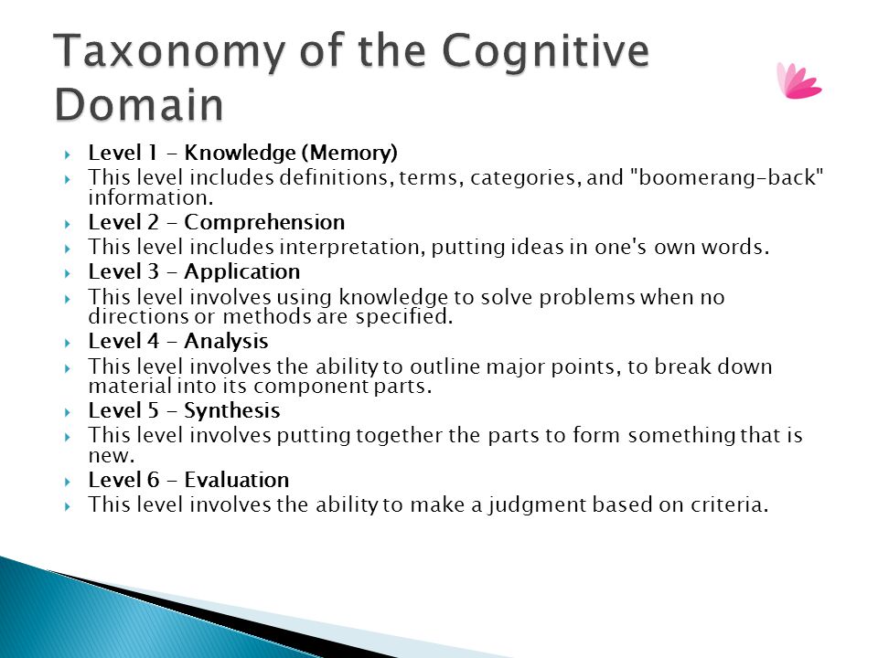 Taxonomy of the Cognitive Domain