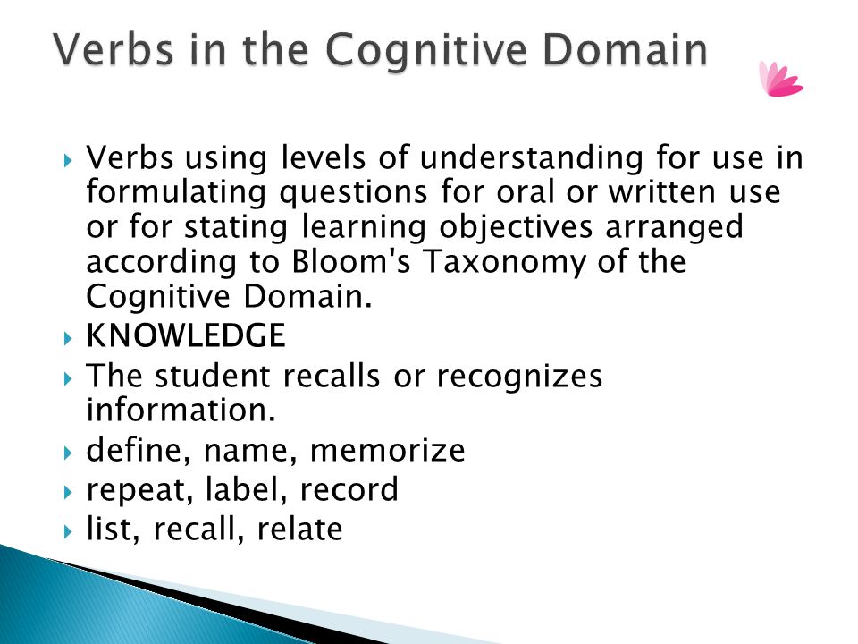 Verbs in the Cognitive Domain