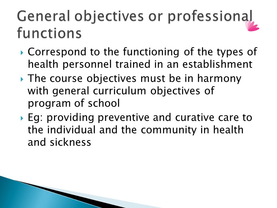 General objectives or professional functions