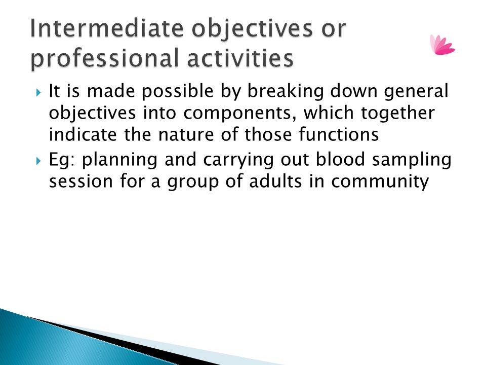 Intermediate objectives or professional activities