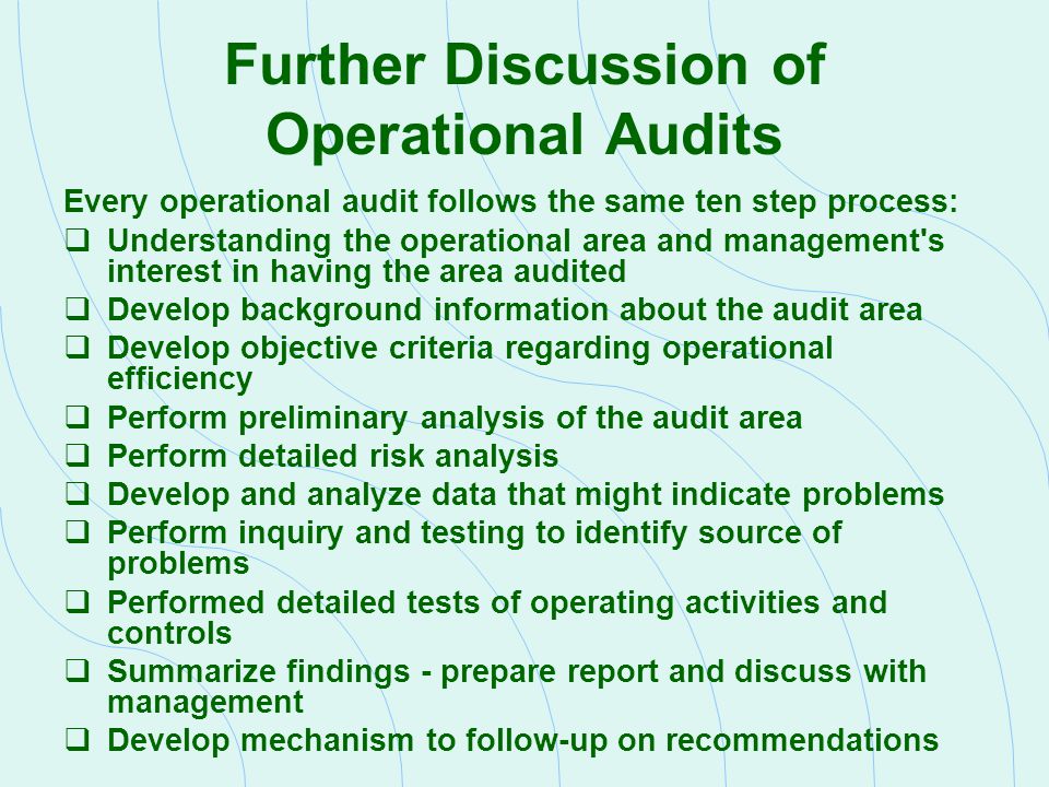 Further Discussion of Operational Audits