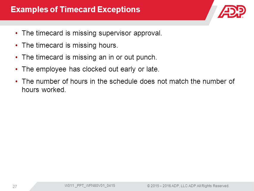 Examples of Timecard Exceptions