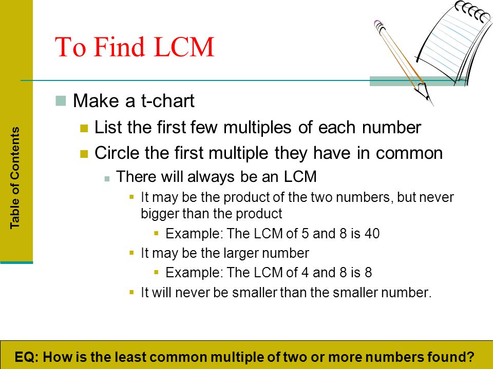 Least Common Multiple Table Chart