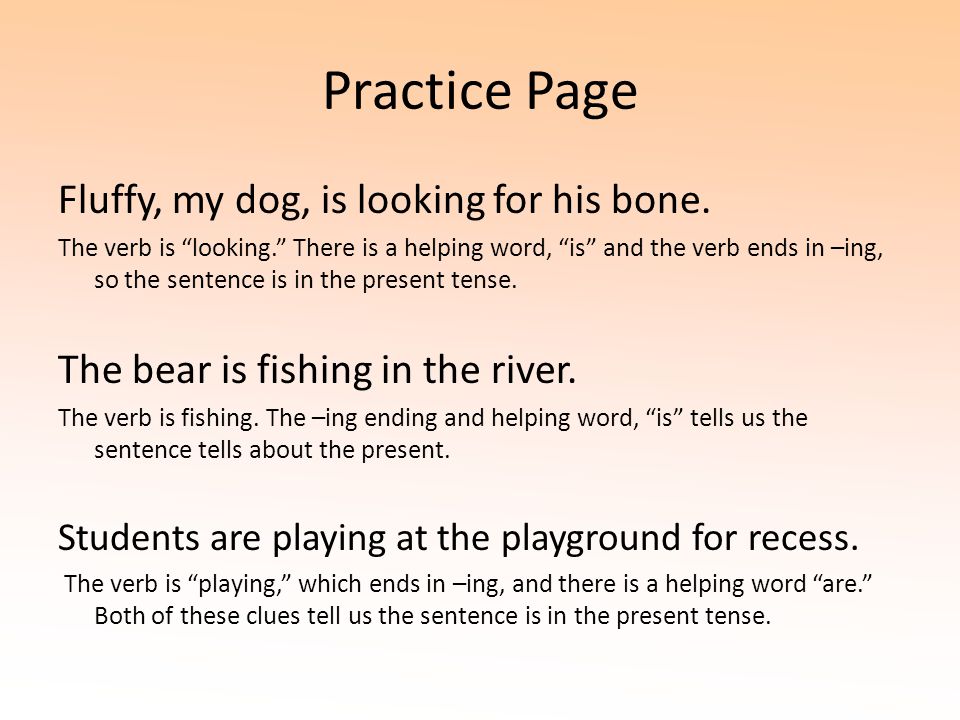 Practice Page Fluffy, my dog, is looking for his bone.