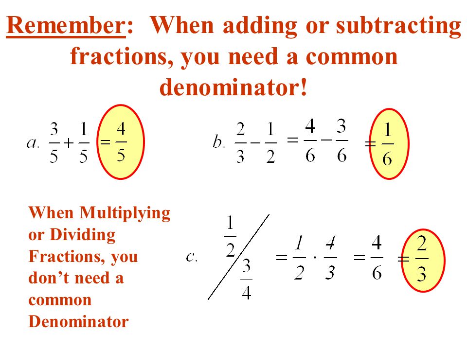 Remember: When adding or subtracting fractions, you need a common denominator!