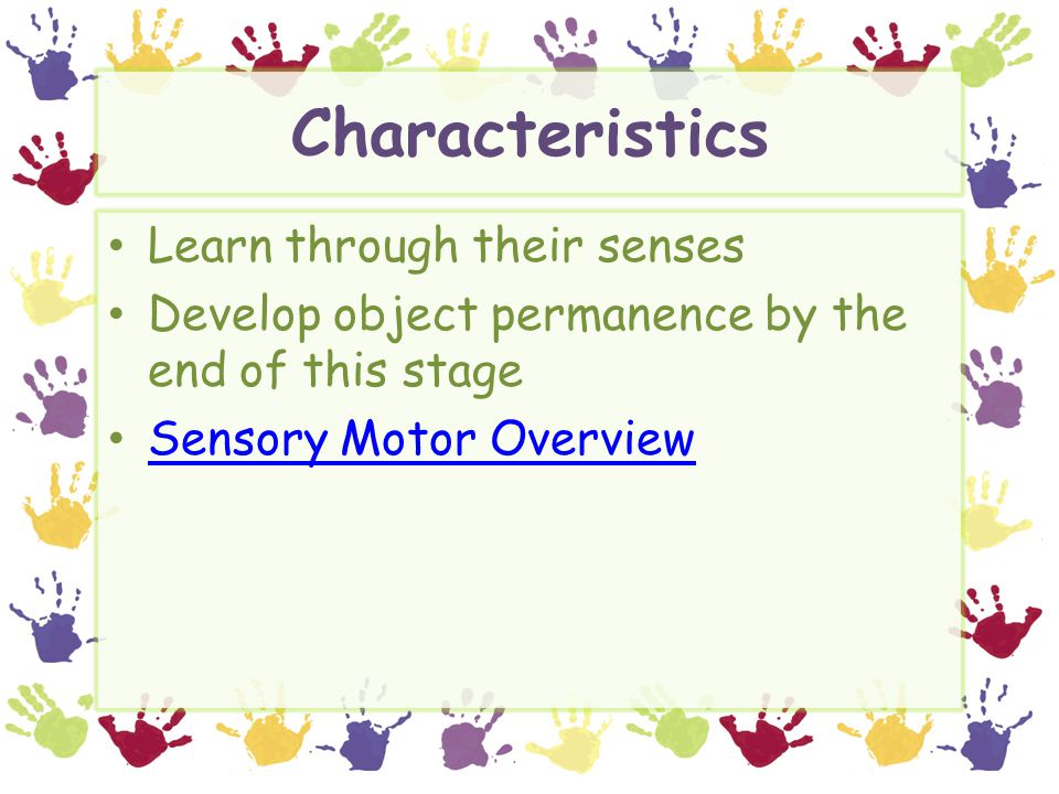 Characteristics Learn through their senses