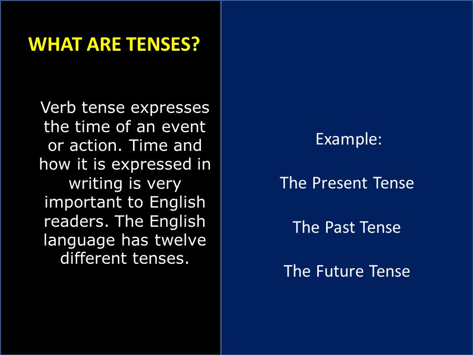 WHAT ARE TENSES Example: The Present Tense The Past Tense