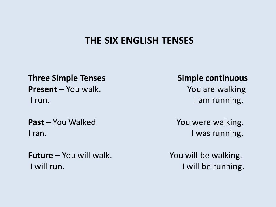 THE SIX ENGLISH TENSES Three Simple Tenses Simple continuous