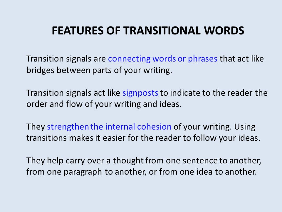 FEATURES OF TRANSITIONAL WORDS