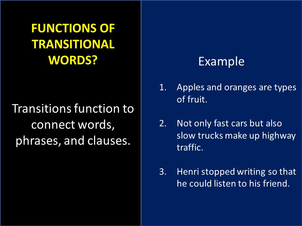 FUNCTIONS OF TRANSITIONAL WORDS