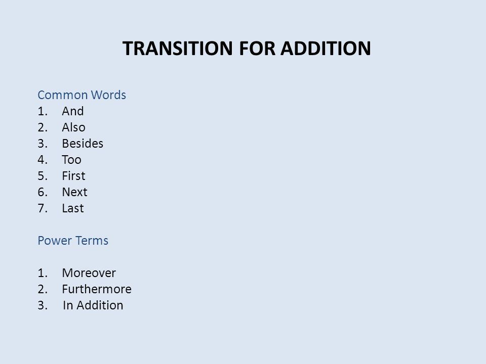 TRANSITION FOR ADDITION