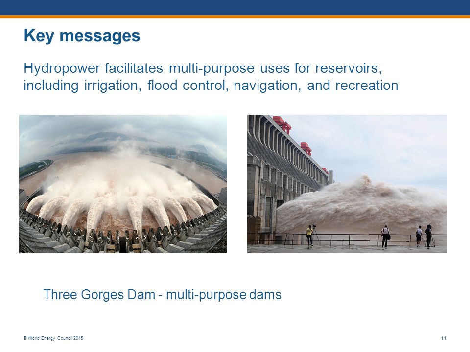 Key messages Hydropower facilitates multi-purpose uses for reservoirs, including irrigation, flood control, navigation, and recreation.