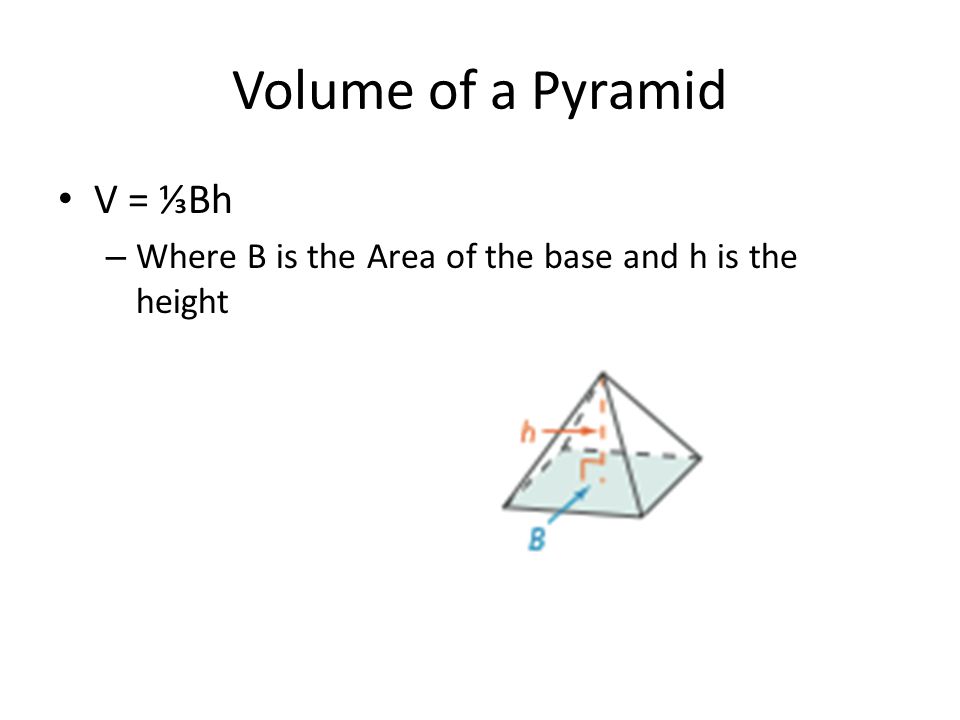 Volume of a Pyramid V = ⅓Bh