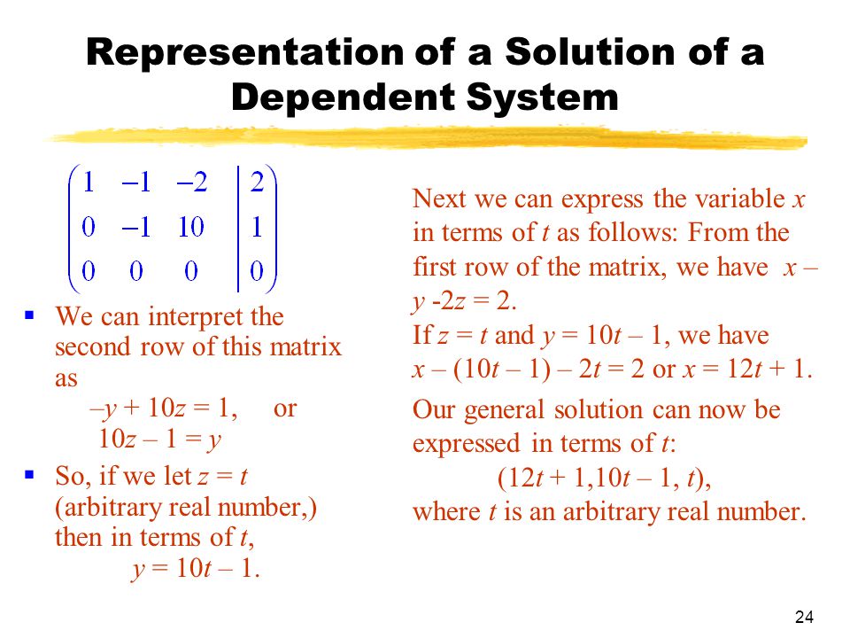 Representation of a Solution of a Dependent System