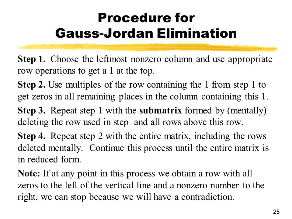 Procedure for Gauss-Jordan Elimination