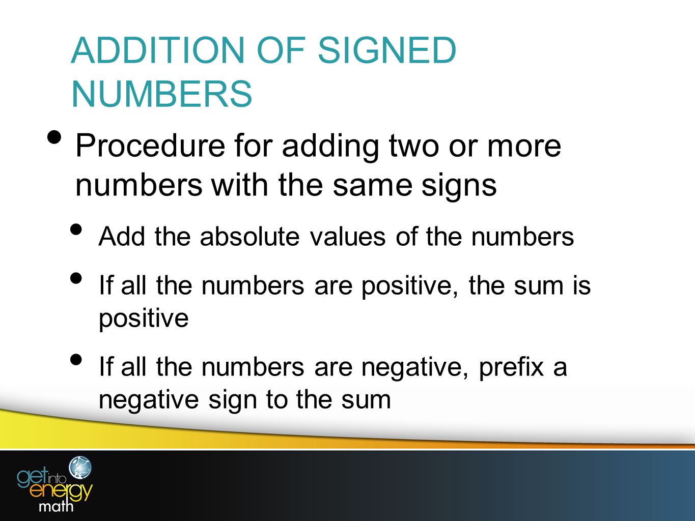 ADDITION OF SIGNED NUMBERS
