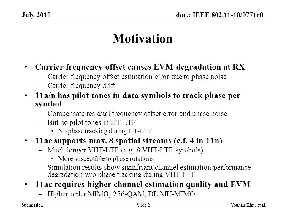 Motivation Carrier frequency offset causes EVM degradation at RX