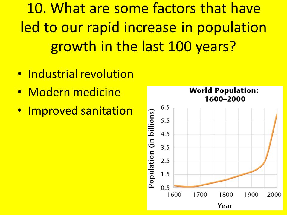 10. What are some factors that have led to our rapid increase in population growth in the last 100 years