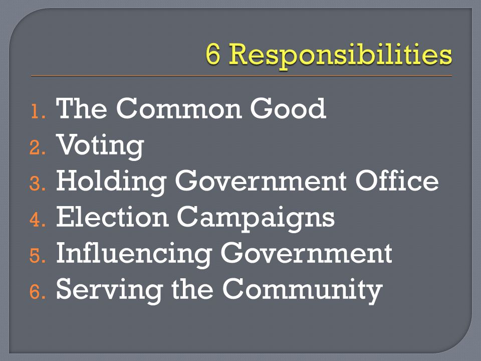 6 Responsibilities The Common Good Voting Holding Government Office