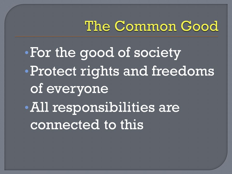 The Common Good For the good of society