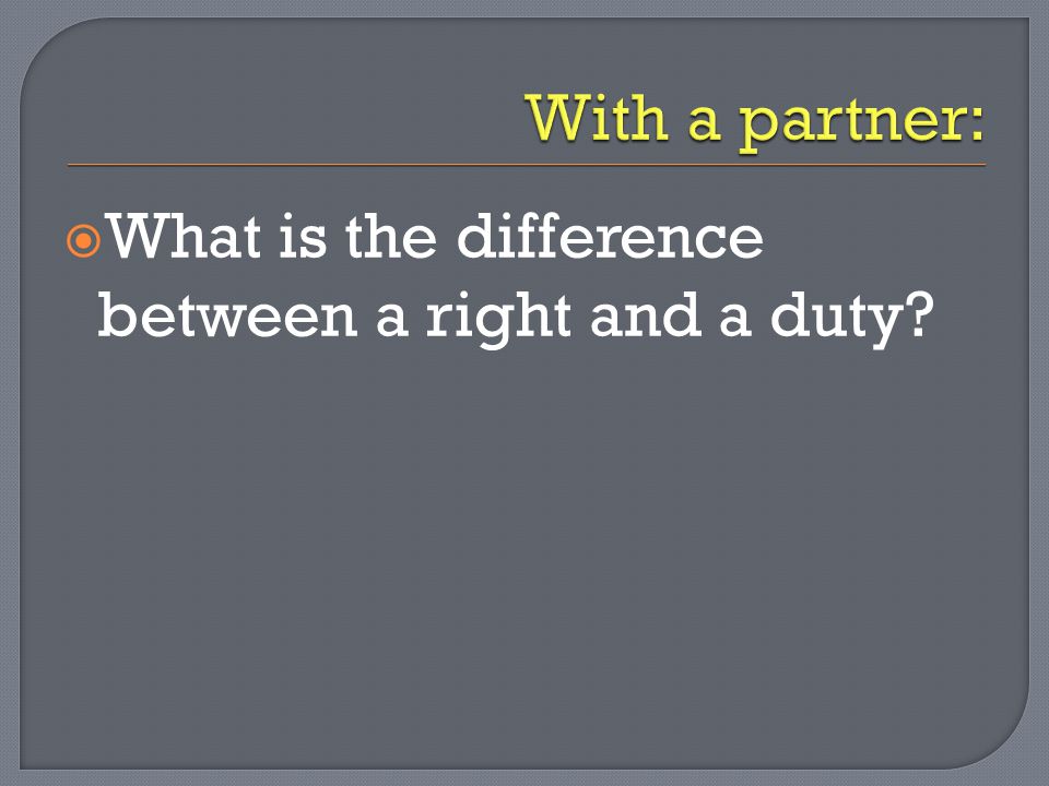 With a partner: What is the difference between a right and a duty